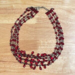 Ruby Red Faceted 5 Strand Beaded Necklace